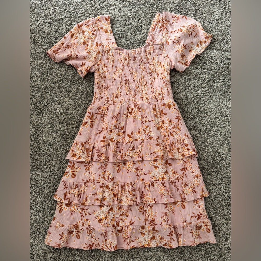 Cute Fall Pink Floral Kids Dress